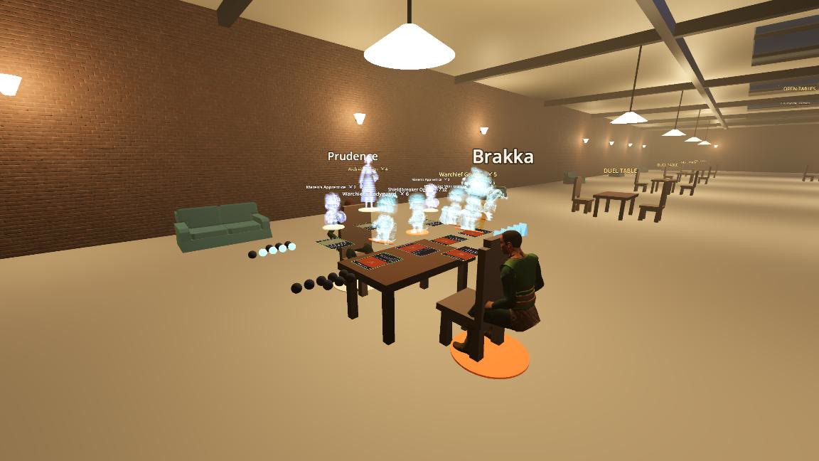 A duel in progress at a table in the mall
